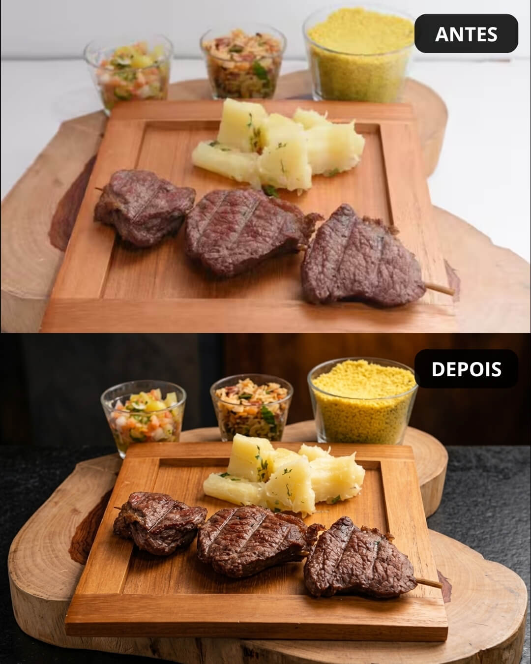 Antes e depois: Espetinhos