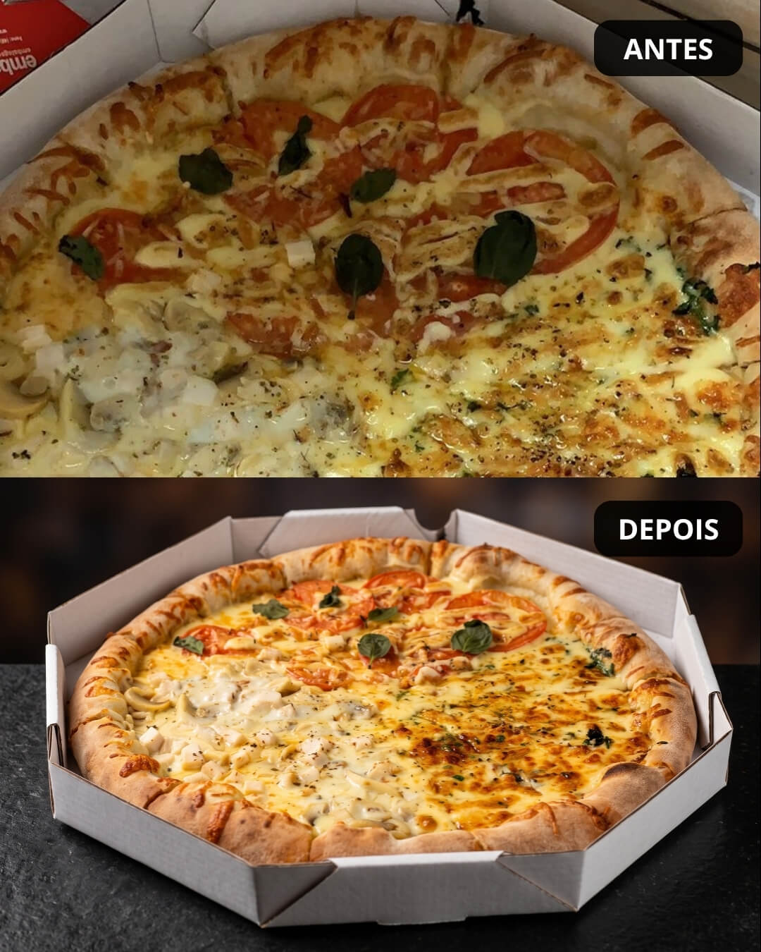 Antes e depois: Pizza na caixa